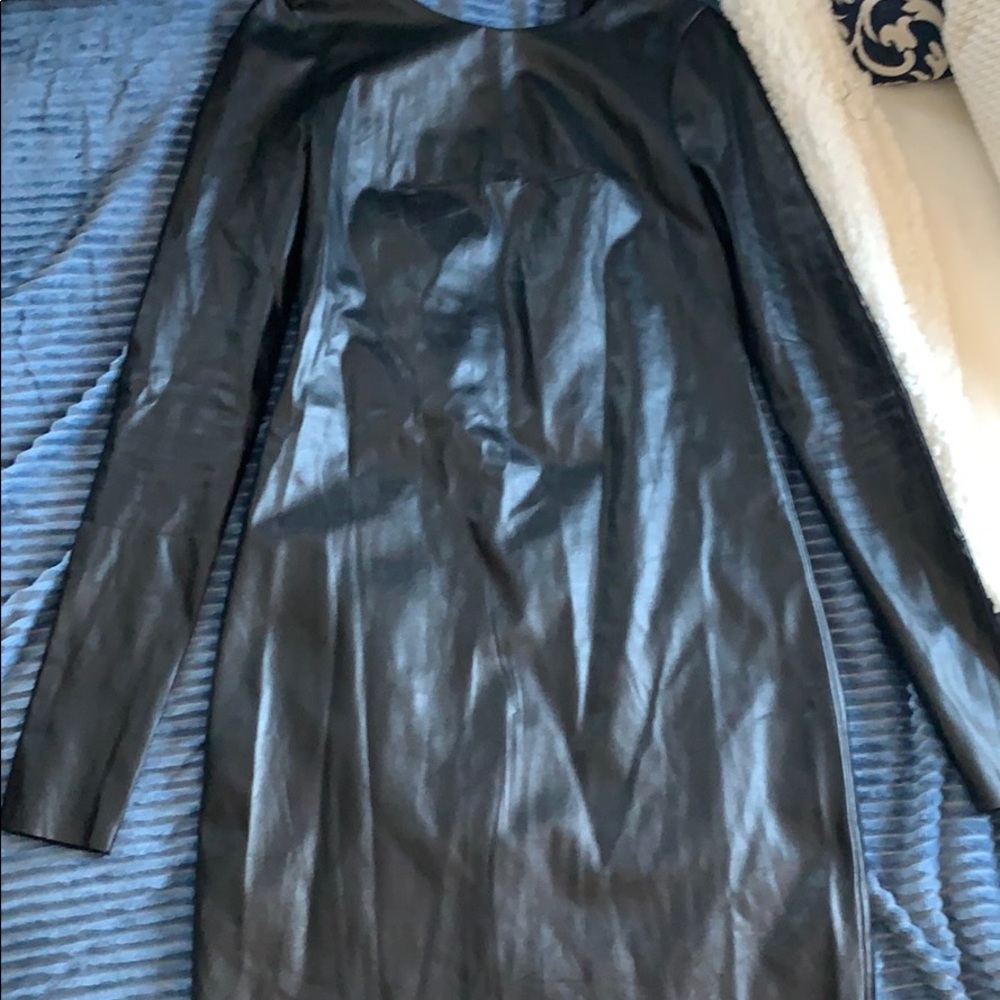 BCBG MaxAzria Jillea faux leather dress with mesh